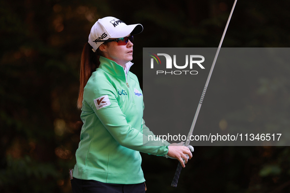 Leone Maguire of Ireland tees off on the 16th hole during Day One of the KPMG Women's PGA Championship at Sahalee Country Club in Sammamish,...