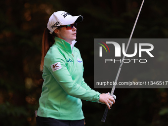 Leone Maguire of Ireland tees off on the 16th hole during Day One of the KPMG Women's PGA Championship at Sahalee Country Club in Sammamish,...