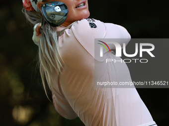 Charley Hull of England tees off on the 16th hole during Day One of the KPMG Women's PGA Championship at Sahalee Country Club in Sammamish,...