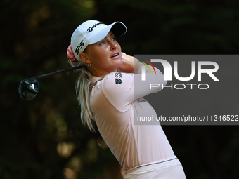 Charley Hull of England tees off on the 16th hole during Day One of the KPMG Women's PGA Championship at Sahalee Country Club in Sammamish,...