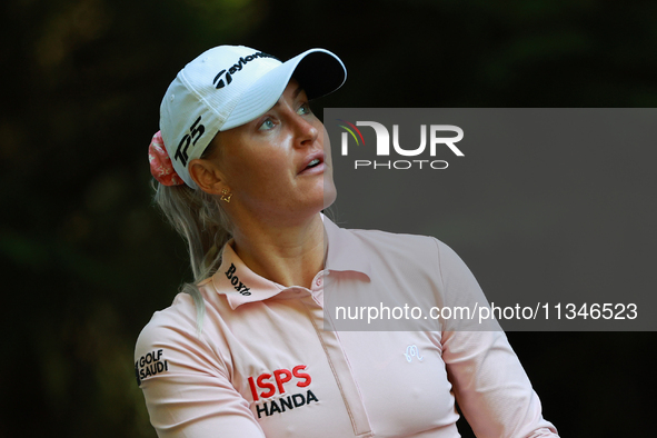 Charley Hull of England tees off on the 16th hole during Day One of the KPMG Women's PGA Championship at Sahalee Country Club in Sammamish,...