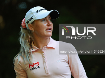 Charley Hull of England tees off on the 16th hole during Day One of the KPMG Women's PGA Championship at Sahalee Country Club in Sammamish,...