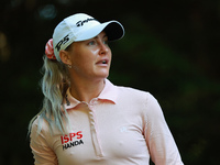 Charley Hull of England tees off on the 16th hole during Day One of the KPMG Women's PGA Championship at Sahalee Country Club in Sammamish,...