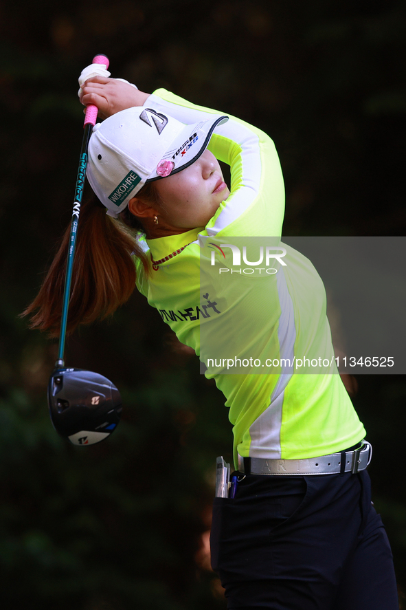 Ayaka Furue of Japan tees off ont the 16th hole during Day One of the KPMG Women's PGA Championship at Sahalee Country Club in Sammamish, Wa...