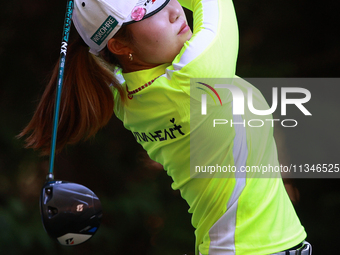 Ayaka Furue of Japan tees off ont the 16th hole during Day One of the KPMG Women's PGA Championship at Sahalee Country Club in Sammamish, Wa...