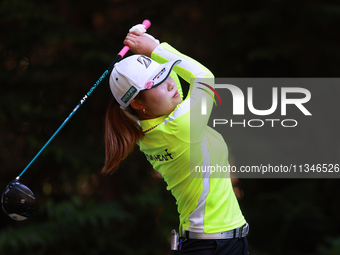 Ayaka Furue of Japan tees off ont the 16th hole during Day One of the KPMG Women's PGA Championship at Sahalee Country Club in Sammamish, Wa...