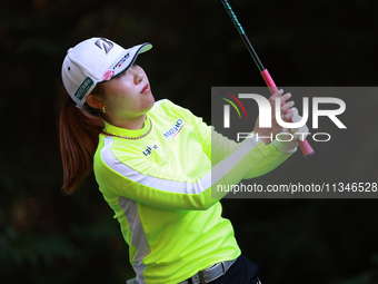 Ayaka Furue of Japan tees off ont the 16th hole during Day One of the KPMG Women's PGA Championship at Sahalee Country Club in Sammamish, Wa...