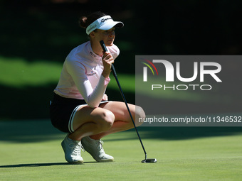 Esther Henseleit of Germany lines up her putt on the 16th green during Day One of the KPMG Women's PGA Championship at Sahalee Country Club...