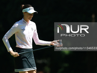 Esther Henseleit of Germany lines up her putt on the 16th green during Day One of the KPMG Women's PGA Championship at Sahalee Country Club...