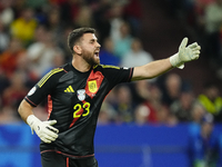 Unai Simon goalkeeper Athletic Club Bilbao gives instructions during the UEFA EURO 2024 group stage match between Spain and Italy at Arena A...