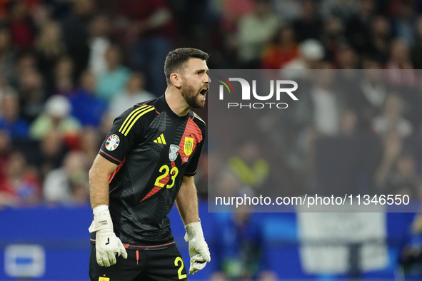 Unai Simon goalkeeper Athletic Club Bilbao gives instructions during the UEFA EURO 2024 group stage match between Spain and Italy at Arena A...