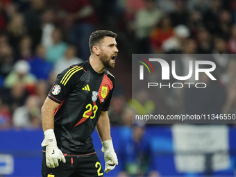 Unai Simon goalkeeper Athletic Club Bilbao gives instructions during the UEFA EURO 2024 group stage match between Spain and Italy at Arena A...