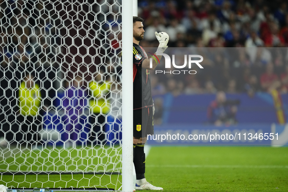 Unai Simon goalkeeper Athletic Club Bilbao gives instructions during the UEFA EURO 2024 group stage match between Spain and Italy at Arena A...