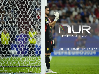 Unai Simon goalkeeper Athletic Club Bilbao gives instructions during the UEFA EURO 2024 group stage match between Spain and Italy at Arena A...