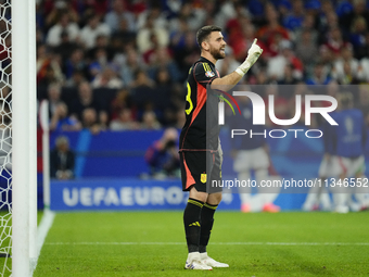 Unai Simon goalkeeper Athletic Club Bilbao gives instructions during the UEFA EURO 2024 group stage match between Spain and Italy at Arena A...