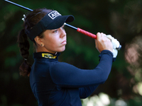 Georgia Hall of England hits from the 16th tee during the first round of the KPMG Women's PGA Championship at Sahalee Country Club on Thursd...