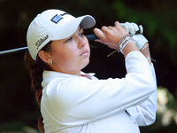 Alexa Pano of Lake Worth, Florida hits from the 16th tee during the first round of the KPMG Women's PGA Championship at Sahalee Country Club...