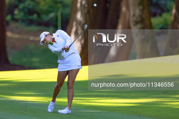 Alexa Pano of Lake Worth, Florida hits from the 15th fairway during the first round of the KPMG Women's PGA Championship at Sahalee Country...