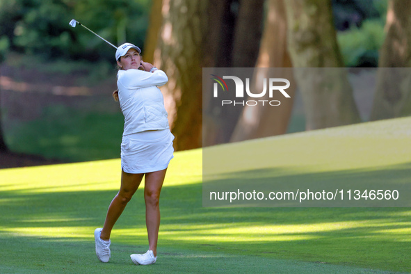 Alexa Pano of Lake Worth, Florida hits from the 15th fairway during the first round of the KPMG Women's PGA Championship at Sahalee Country...