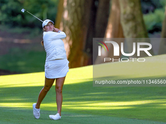 Alexa Pano of Lake Worth, Florida hits from the 15th fairway during the first round of the KPMG Women's PGA Championship at Sahalee Country...