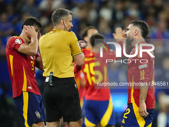 Daniel Carvajal right-back of Spain and Real Madrid protest to referee during the UEFA EURO 2024 group stage match between Spain and Italy a...