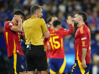 Daniel Carvajal right-back of Spain and Real Madrid protest to referee during the UEFA EURO 2024 group stage match between Spain and Italy a...