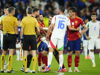 Daniel Carvajal right-back of Spain and Real Madrid protest to referee during the UEFA EURO 2024 group stage match between Spain and Italy a...