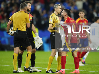 Daniel Carvajal right-back of Spain and Real Madrid protest to referee during the UEFA EURO 2024 group stage match between Spain and Italy a...