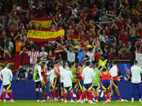 Spanish players celebrates victory after the UEFA EURO 2024 group stage match between Spain and Italy at Arena AufSchalke on June 20, 2024 i...