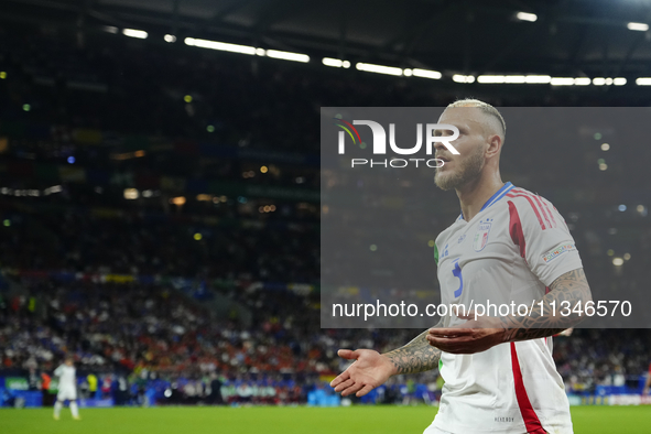 Federico Dimarco left-back of Italy and Inter Milan during the UEFA EURO 2024 group stage match between Spain and Italy at Arena AufSchalke...