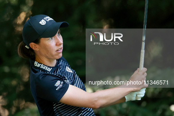 Carlota Ciganda of Spain hits from the 16th tee during the first round of the KPMG Women's PGA Championship at Sahalee Country Club on Thurs...