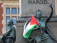 People are participating in a solidarity protest with Palestine in Krakow, Poland, on June 20, 2024, and are marching from the Main Square t...