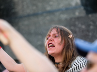 People are participating in a solidarity protest with Palestine in Krakow, Poland, on June 20, 2024, and are marching from the Main Square t...