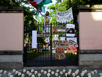 People are participating in a solidarity protest with Palestine in Krakow, Poland, on June 20, 2024, and are marching from the Main Square t...