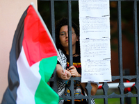 People are participating in a solidarity protest with Palestine in Krakow, Poland, on June 20, 2024, and are marching from the Main Square t...