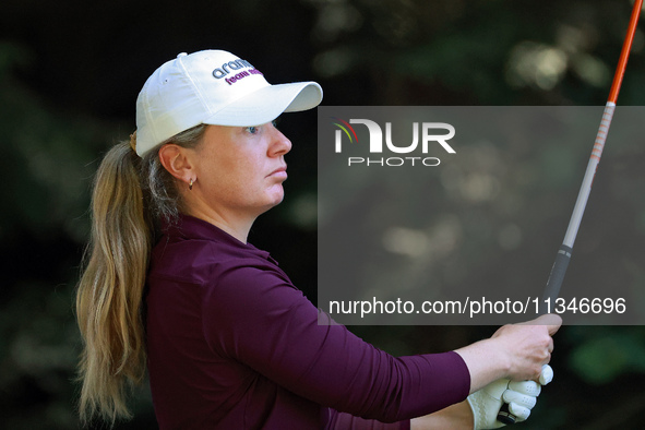 Bronte Law of England follows her shot from the 16th tee during the first round of the KPMG Women's PGA Championship at Sahalee Country Club...