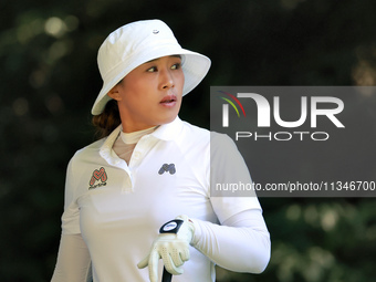 Amy Yang of Republic of Korea follows her shot from the 16th tee during the first round of the KPMG Women's PGA Championship at Sahalee Coun...