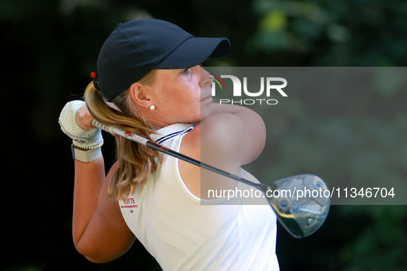 Lauren Hartlage of Leizabethtown, Kentucky hits from the 16th tee during the first round of the KPMG Women's PGA Championship at Sahalee Cou...