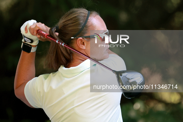 Jennifer Borocz of Ponte Vedra, Florida hits from the 16th tee during the first round of the KPMG Women's PGA Championship at Sahalee Countr...