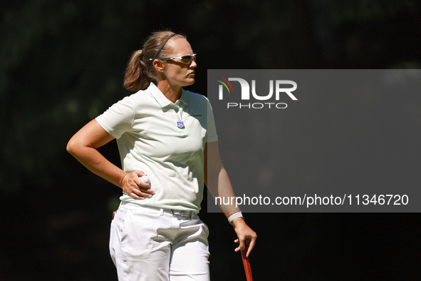 Jennifer Borocz of Ponte Vedra, Florida waits on the 15th green during the first round of the KPMG Women's PGA Championship at Sahalee Count...