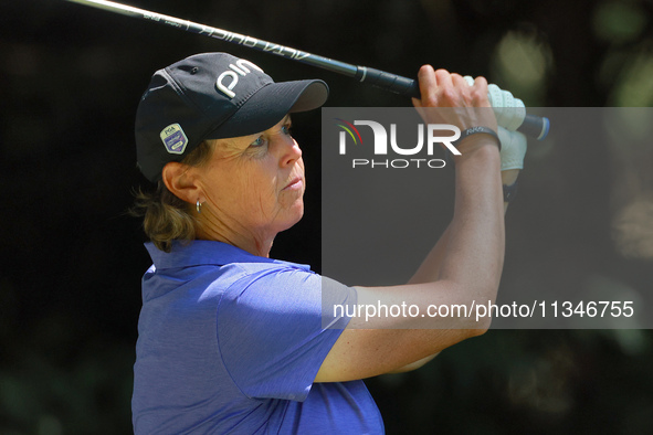 Wendy Ward of Spokane, Washington hits from the 16th tee during the first round of the KPMG Women's PGA Championship at Sahalee Country Club...