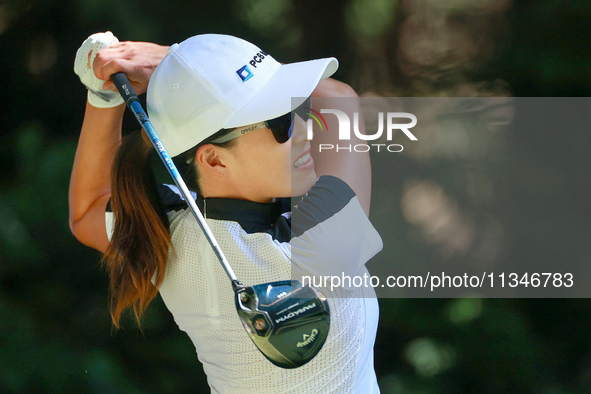 Jennifer Song of Orlando, Florida hits from the 16th tee during the first round of the KPMG Women's PGA Championship at Sahalee Country Club...