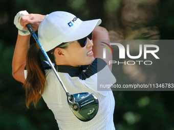 Jennifer Song of Orlando, Florida hits from the 16th tee during the first round of the KPMG Women's PGA Championship at Sahalee Country Club...