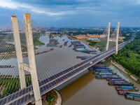 HUAI'AN, CHINA, on June 20, 2024, an aerial photo is showing a large number of ships waiting to be locked upstream of Huaian Lock on the Nor...