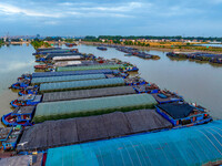 HUAI'AN, CHINA, on June 20, 2024, an aerial photo is showing a large number of ships waiting to be locked upstream of Huaian Lock on the Nor...