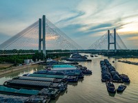 HUAI'AN, CHINA, on June 20, 2024, an aerial photo is showing a large number of ships waiting to be locked upstream of Huaian Lock on the Nor...