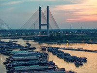 HUAI'AN, CHINA, on June 20, 2024, an aerial photo is showing a large number of ships waiting to be locked upstream of Huaian Lock on the Nor...