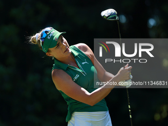 Lexi Thompson of the United States tees off on the 3th hole during Day One of the KPMG Women's PGA Championship at Sahalee Country Club in S...