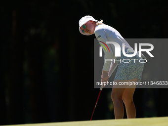 Madelene Sagctrom of Sweden follows her putt on the 7th green during Day One of the KPMG Women's PGA Championship at Sahalee Country Club in...