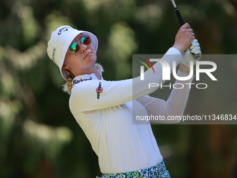 Madelene Sagctrom of Sweden tees off on the 9th hole during Day One of the KPMG Women's PGA Championship at Sahalee Country Club in Sammamis...